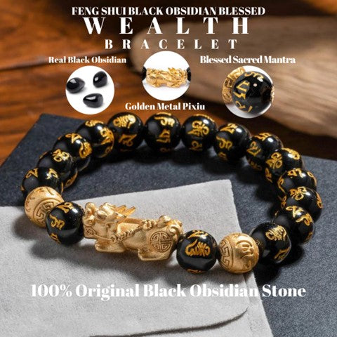 Feng Shui Black Obsidian Wealth Bracelet - Wealth, Abundance, Prosperity