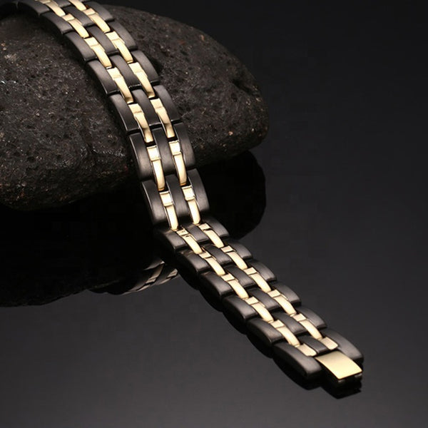 Magnetic Therapy 4 in 1 Men Bracelet - Black and Gold